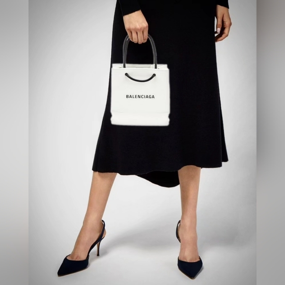 Balenciaga Shopping North South Tote XXS Bag White Black Logo Square Crossbody - Picture 8 of 11